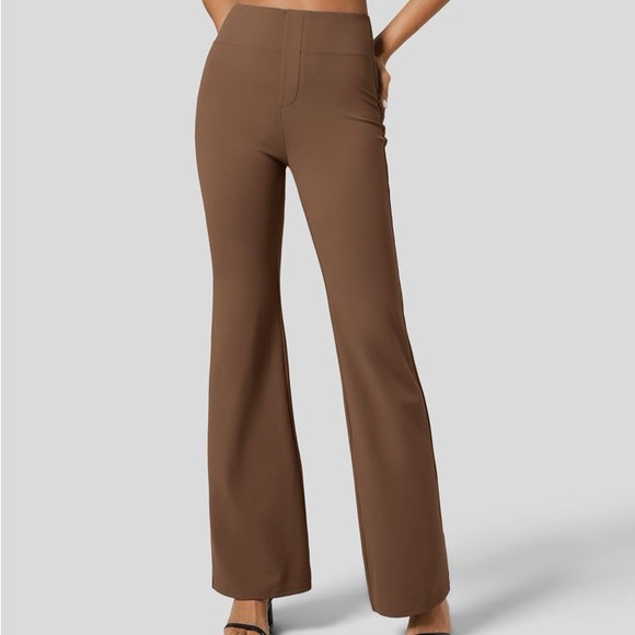 Halara High Waisted Back Side Pocket Slight Flare Work Pants - Brown X-Large - Picture 1 of 6